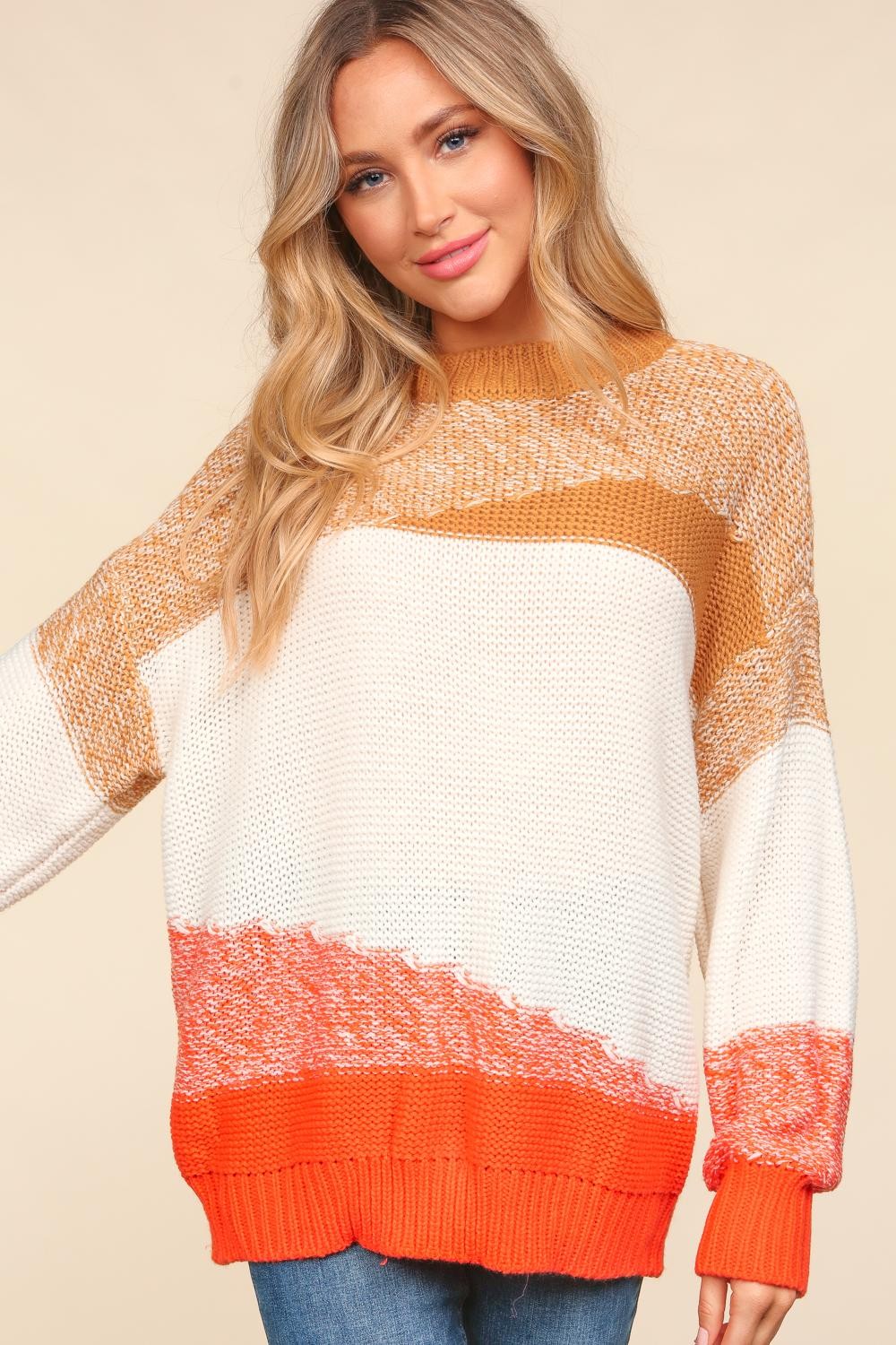 Haptics Color Block Long Sleeve Sweater