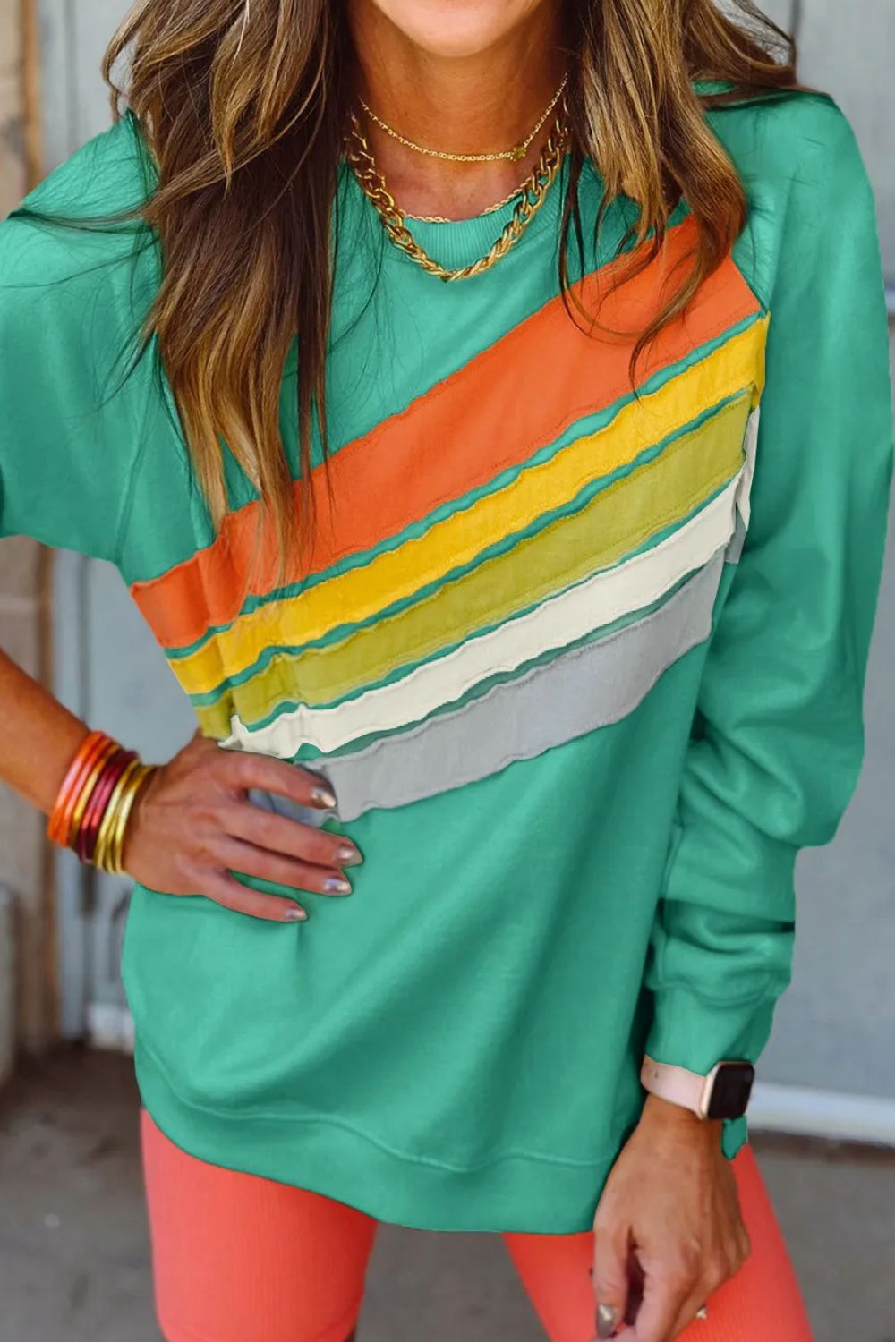 Contrast Round Neck Long Sleeve Sweatshirt