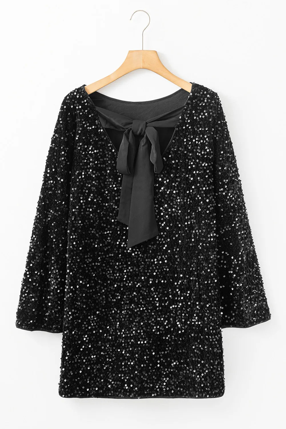 Sequin Round Neck Long Sleeve Mini Dress