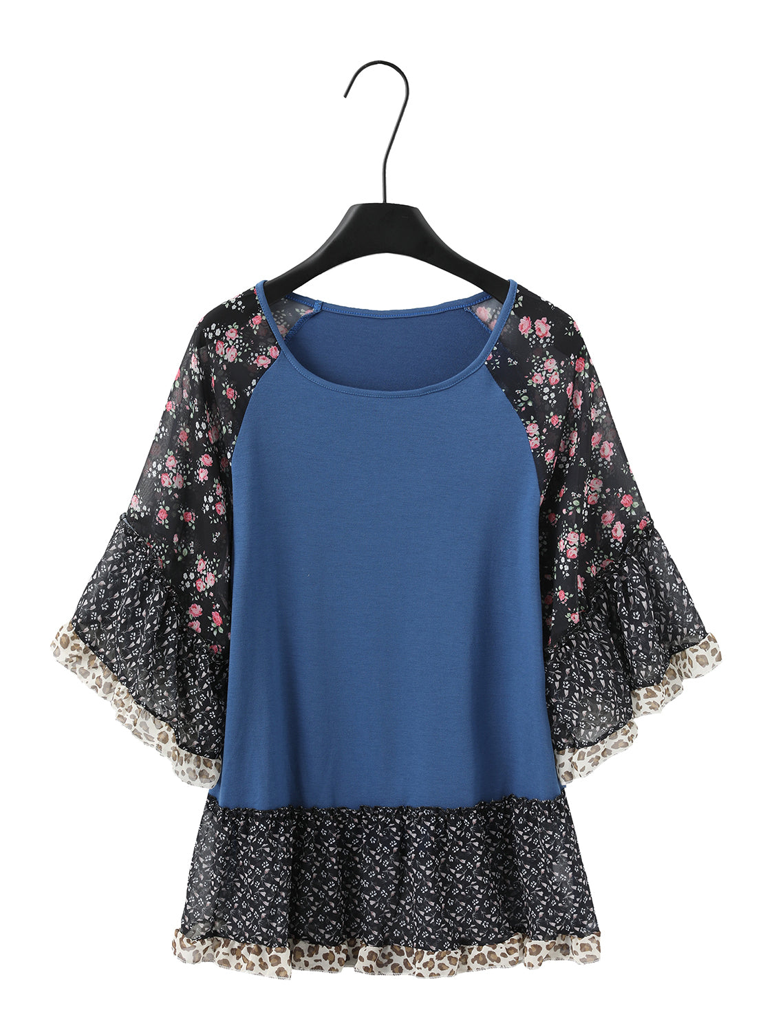 Full Size Frill Printed Round Neck Half Sleeve Blouse