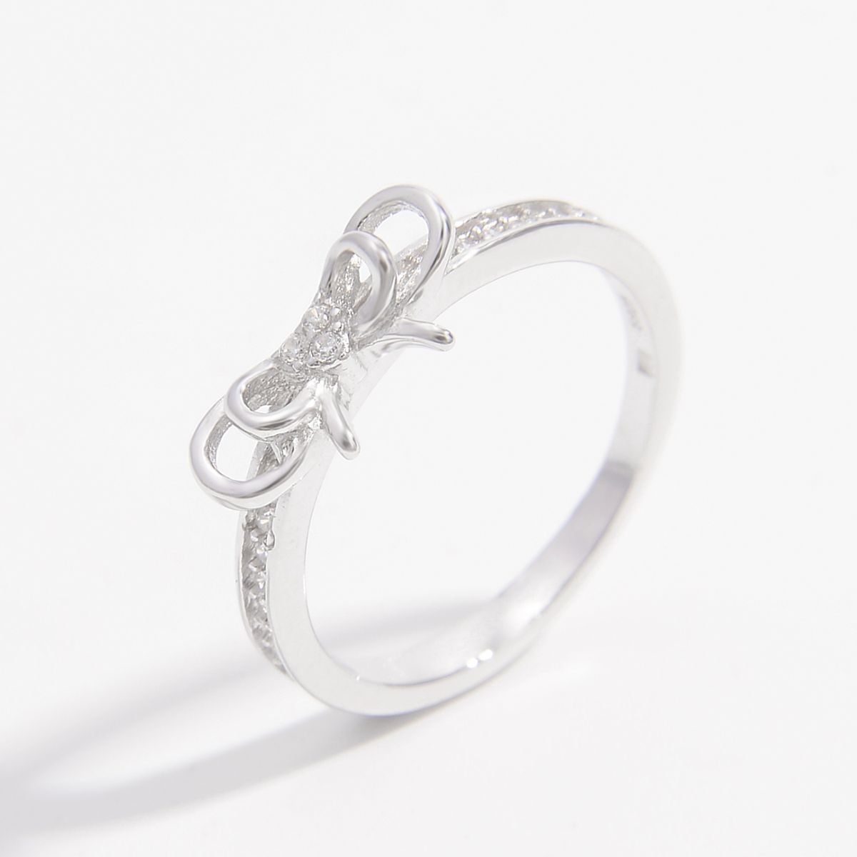 925 Sterling Silver Inlaid Zircon Bow Ring