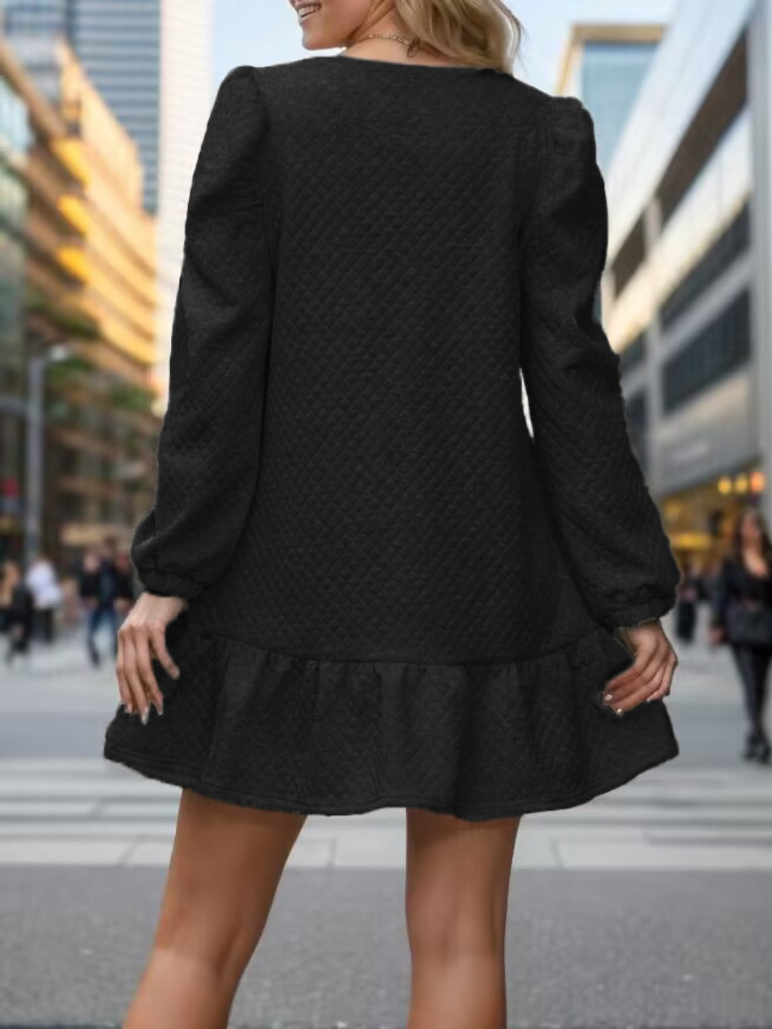 Round Neck Long Sleeve Mini Dress